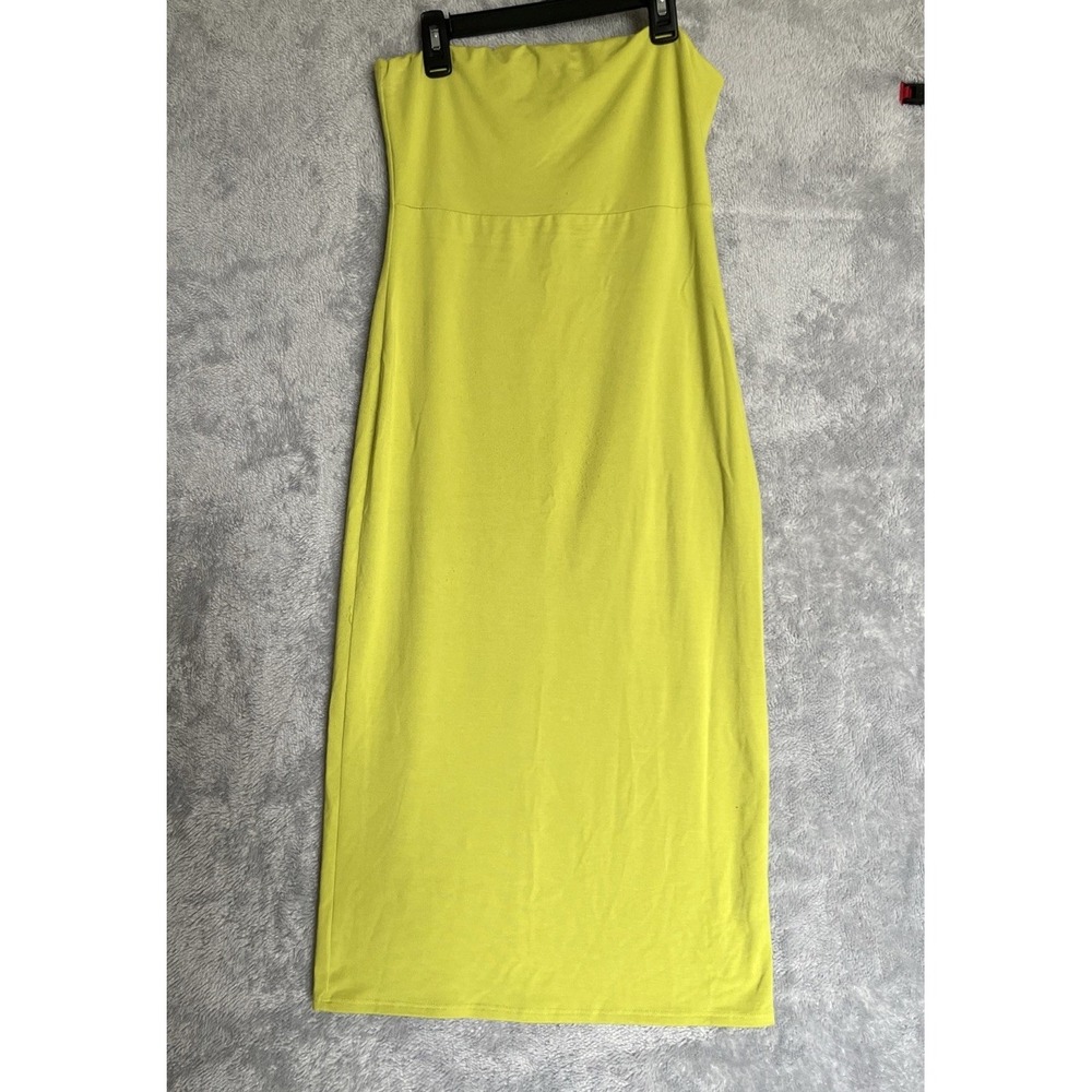 See You Monday Dress M Womens Green Strapless Tube Midi Bodycon Jersey Stretch